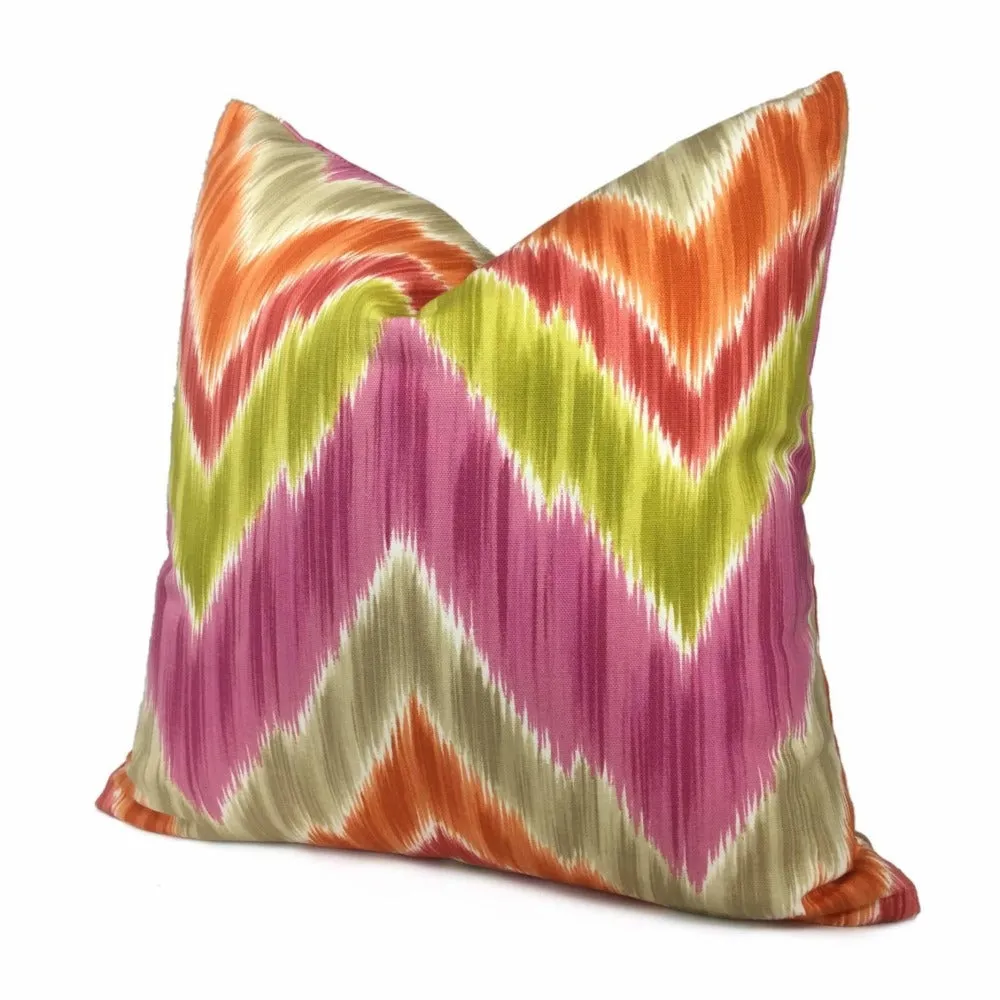 Bright Multicolor Ikat Chevron Cotton Print Pillow Cover