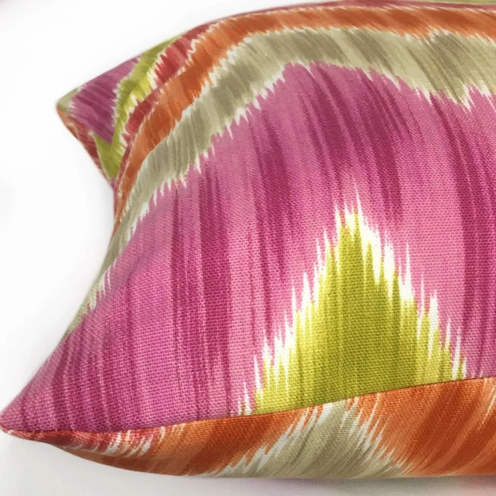 Bright Multicolor Ikat Chevron Cotton Print Pillow Cover