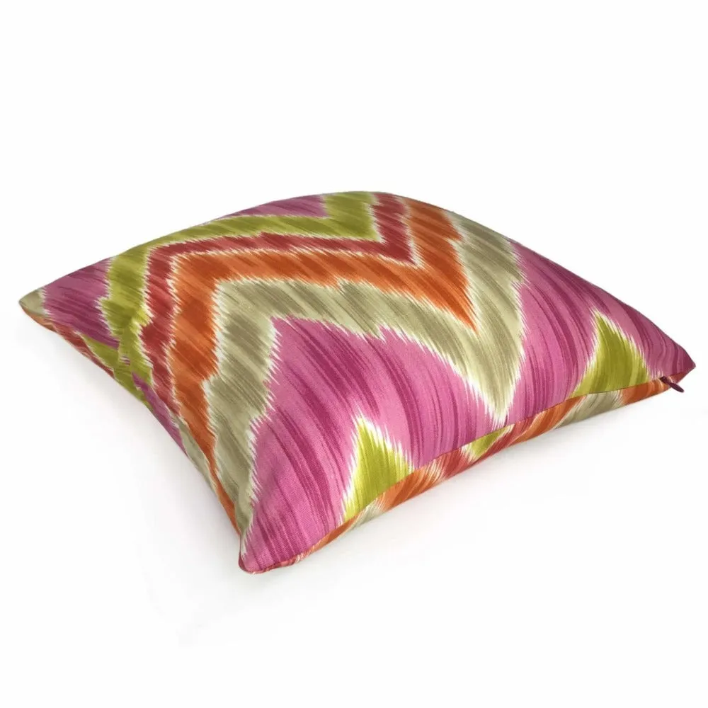 Bright Multicolor Ikat Chevron Cotton Print Pillow Cover