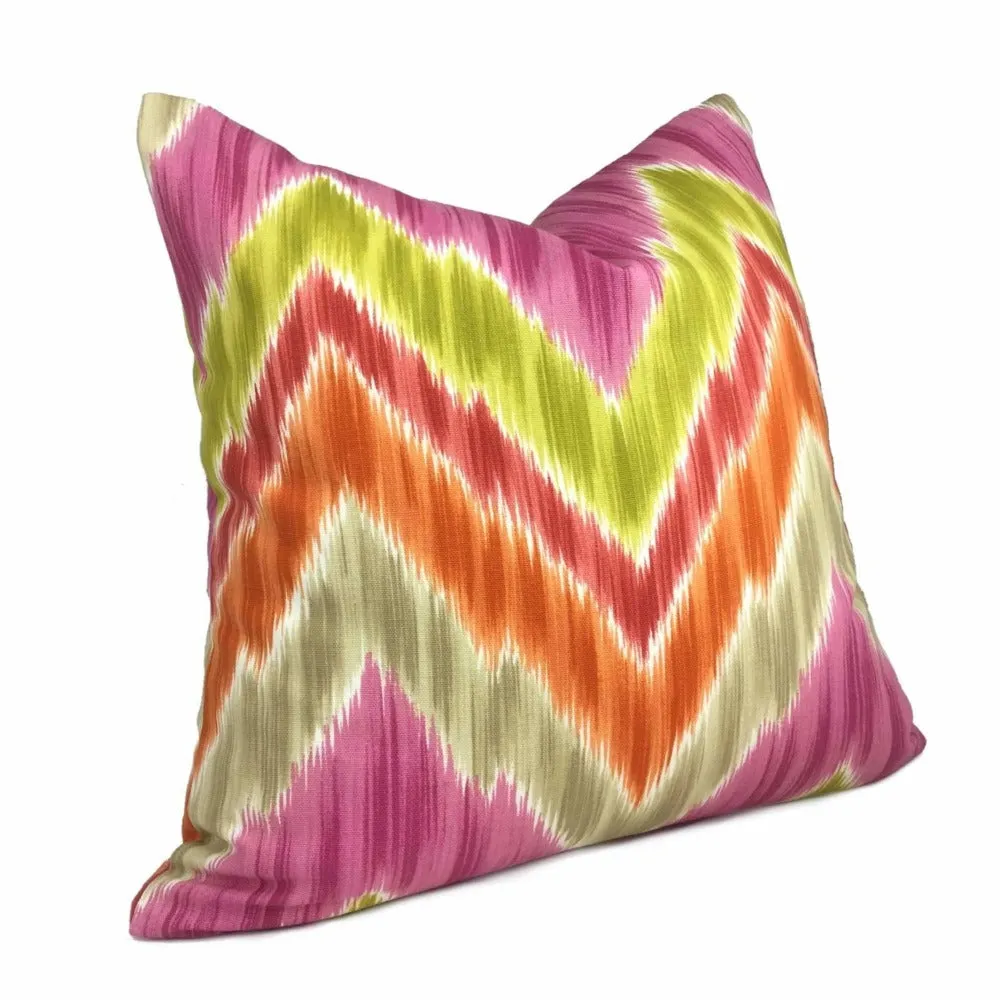 Bright Multicolor Ikat Chevron Cotton Print Pillow Cover