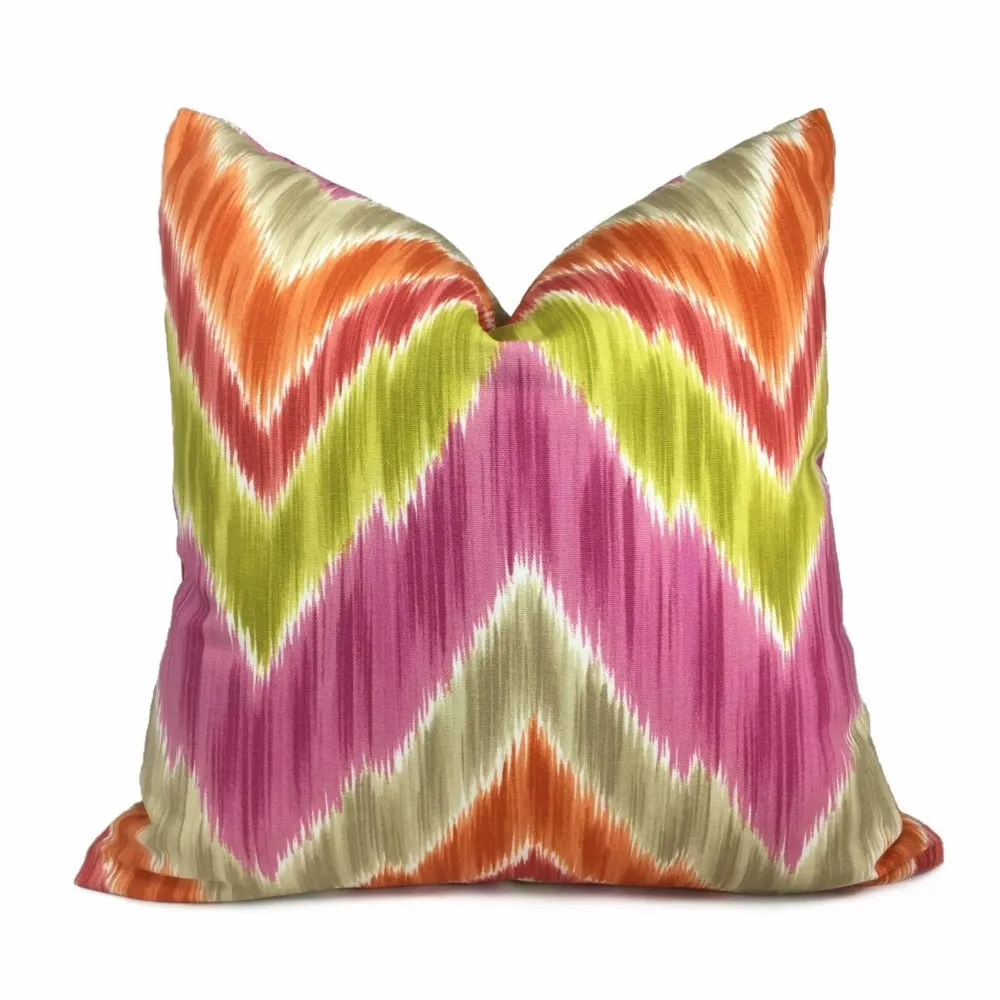 Bright Multicolor Ikat Chevron Cotton Print Pillow Cover