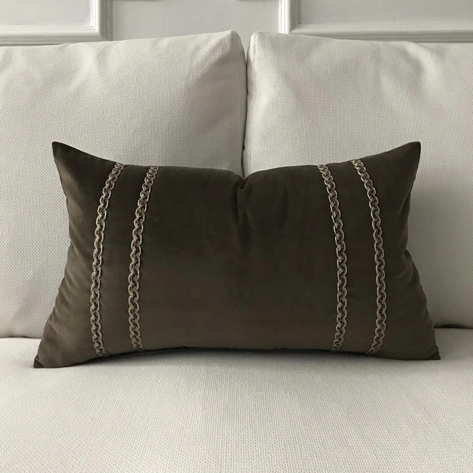 Brown Classic Velvet Border Trim Lumbar Pillow Cover 13x22