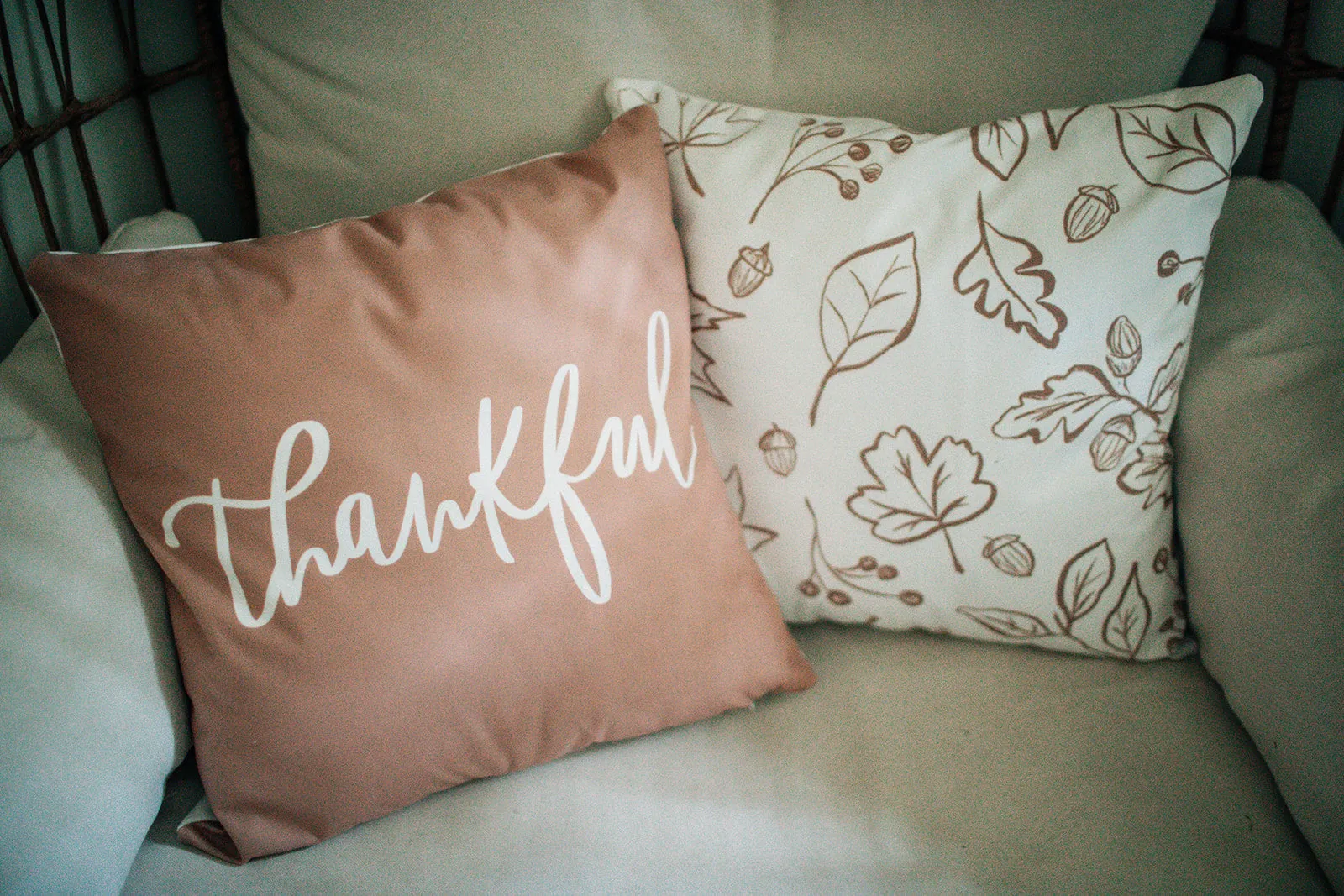 Brown with White Thankful-Pillow Cover