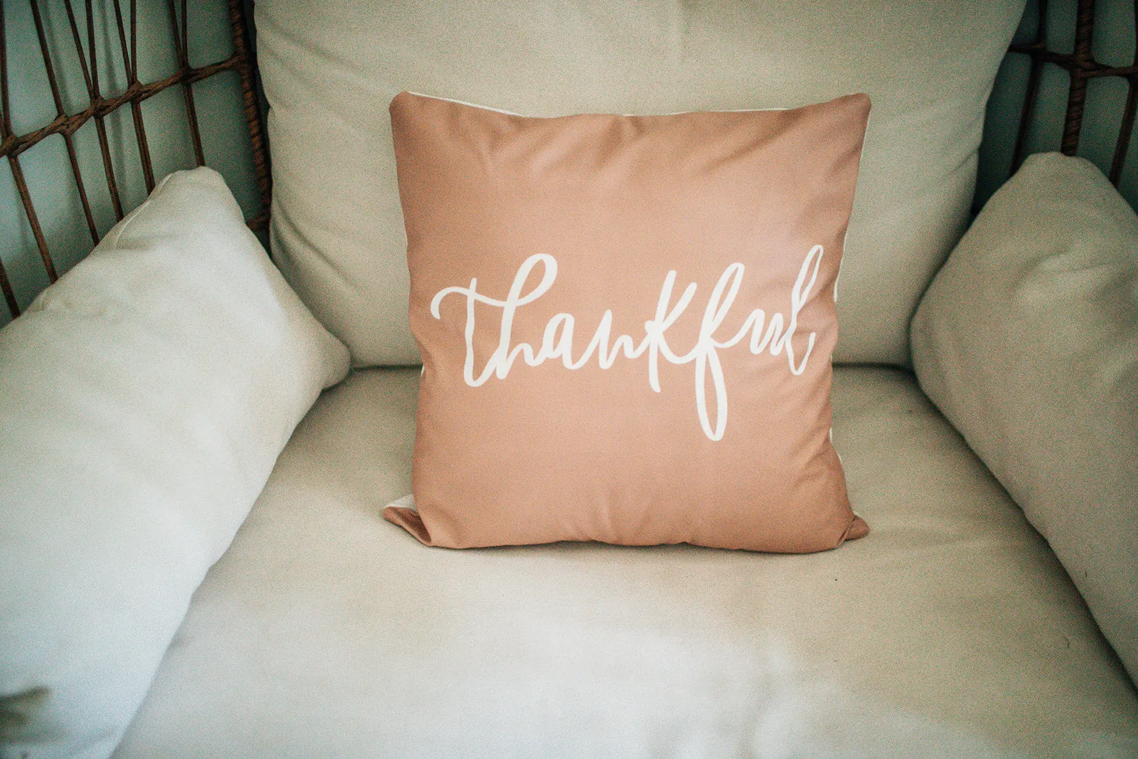 Brown with White Thankful-Pillow Cover