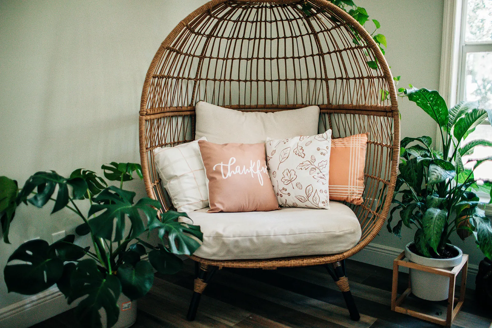 Brown with White Thankful-Pillow Cover