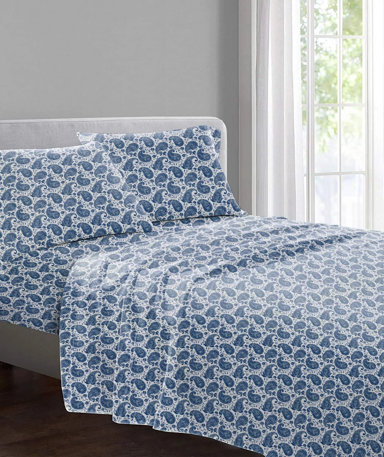 Cambridge House Flannelette Sheet Set, Blue Paisley