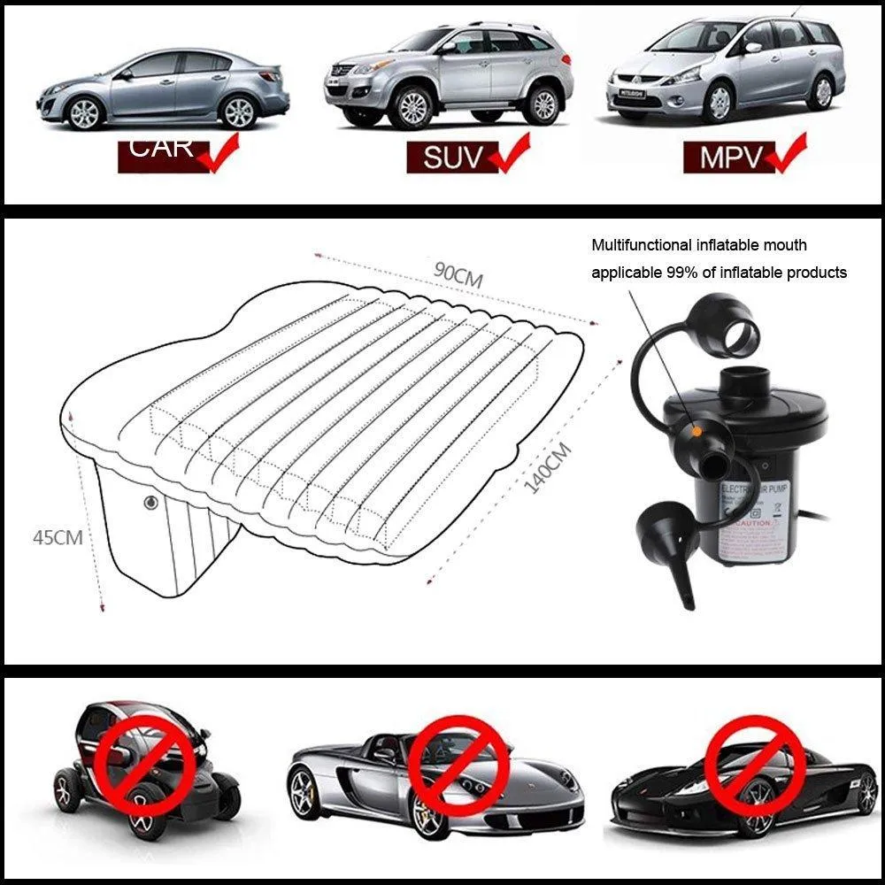 Car Bed Mattress with Two Air Pillows, CAR BED Inflatable Car Air Mattress with Pump (Portable) Travel, Camping