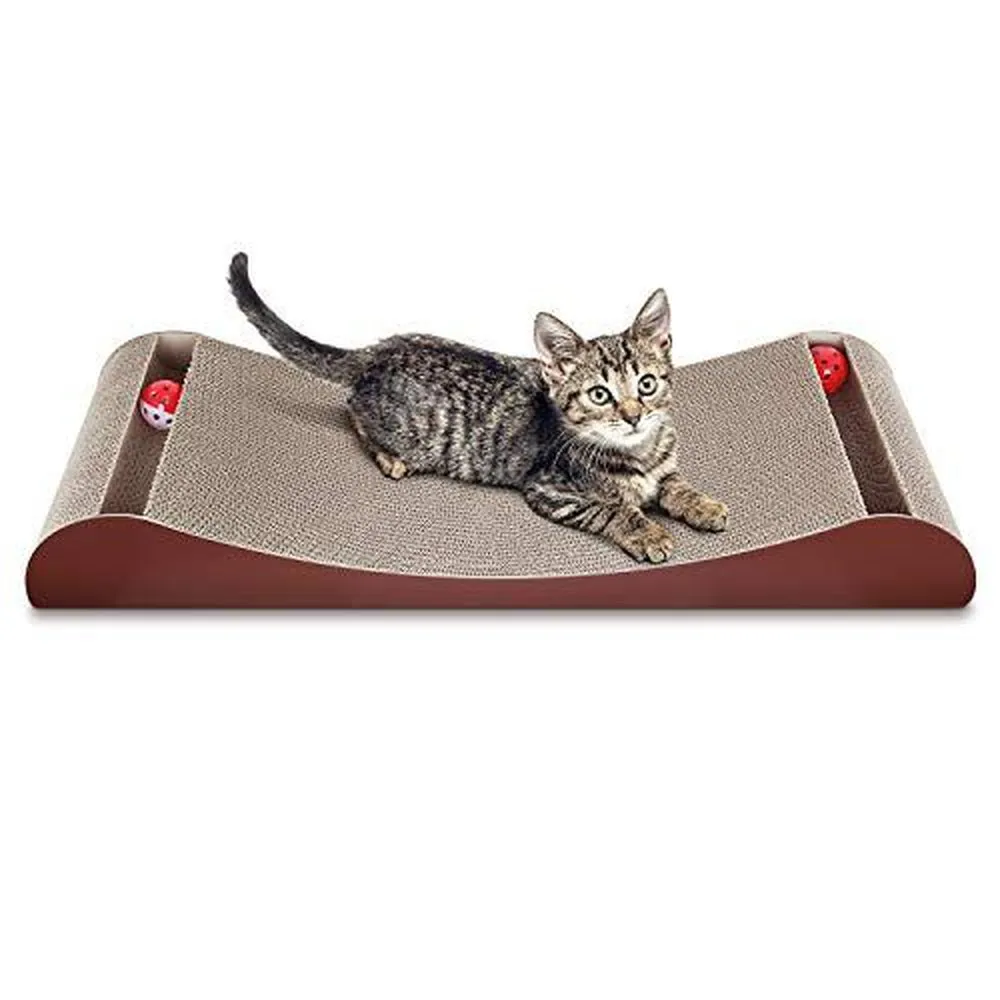 Cat Scratcher Cardboard Lounge Bed with Bell Ball Toy