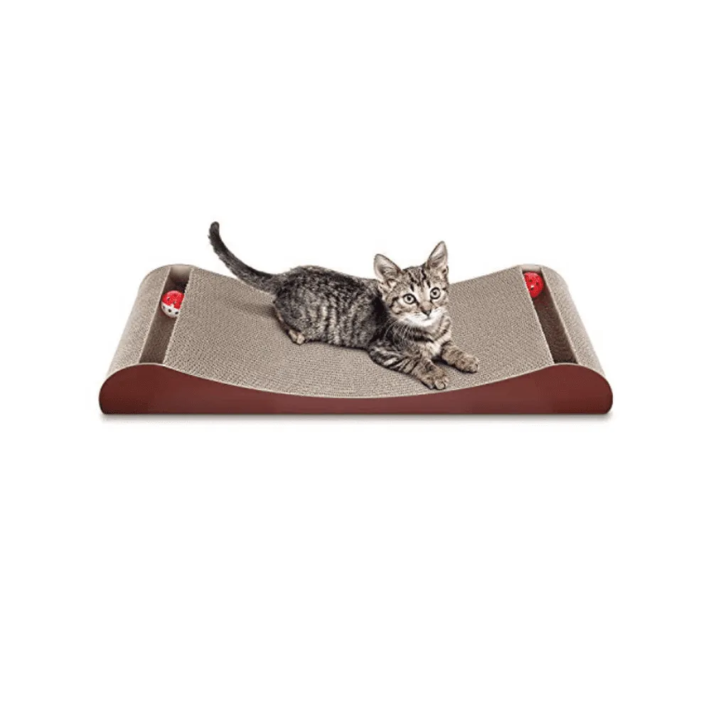 Cat Scratcher Cardboard Lounge Bed with Bell Ball Toy