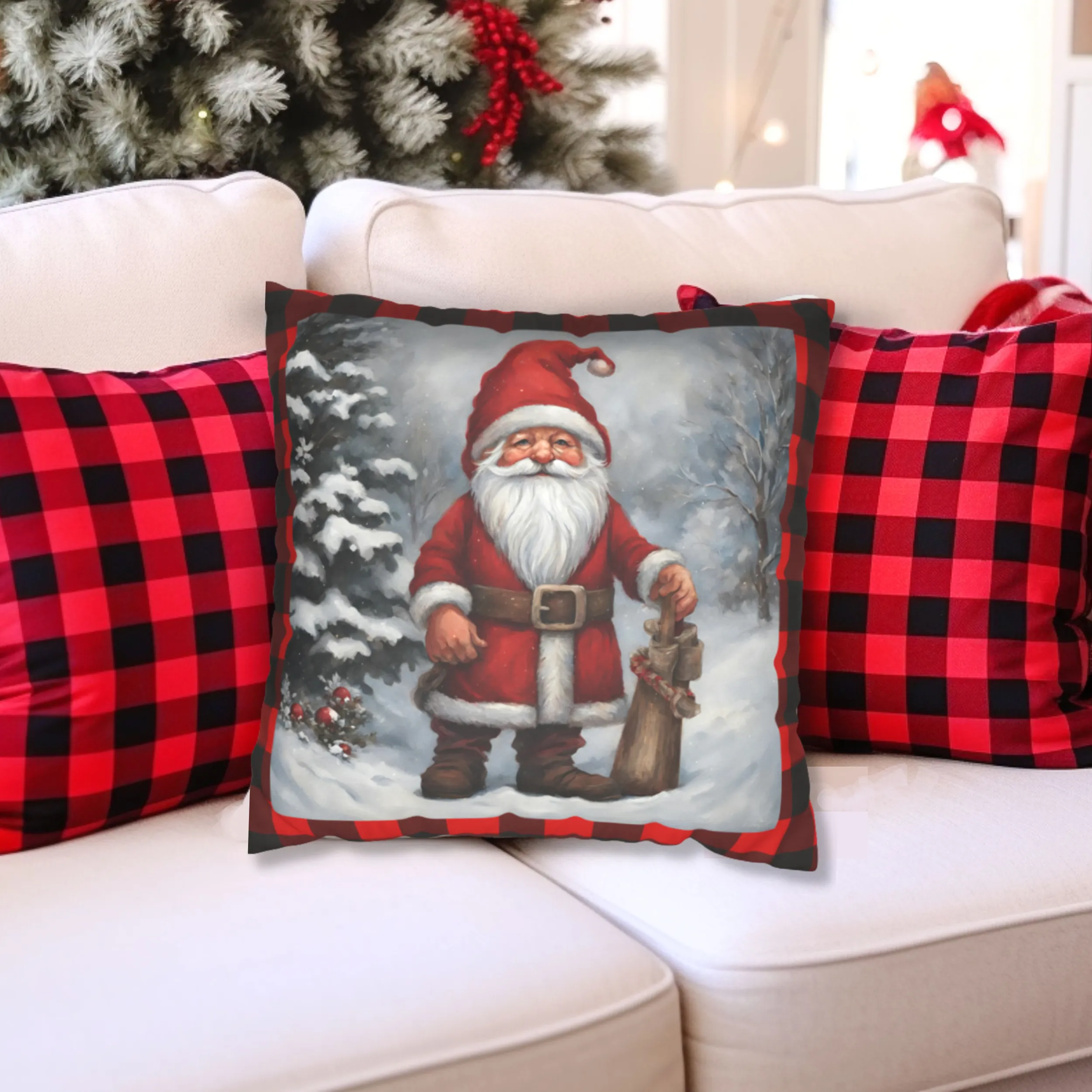 Christmas Pillow Cover, Santa Pillow Cover, Rustic Christmas, Holiday, Farmhouse Decor, Christmas Porch