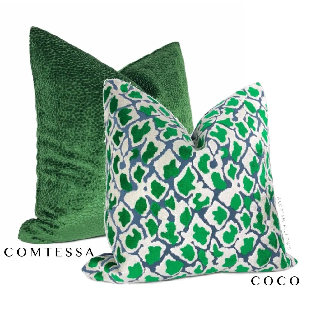 Coco Blue Green Leopard Velvet Pillow Cover