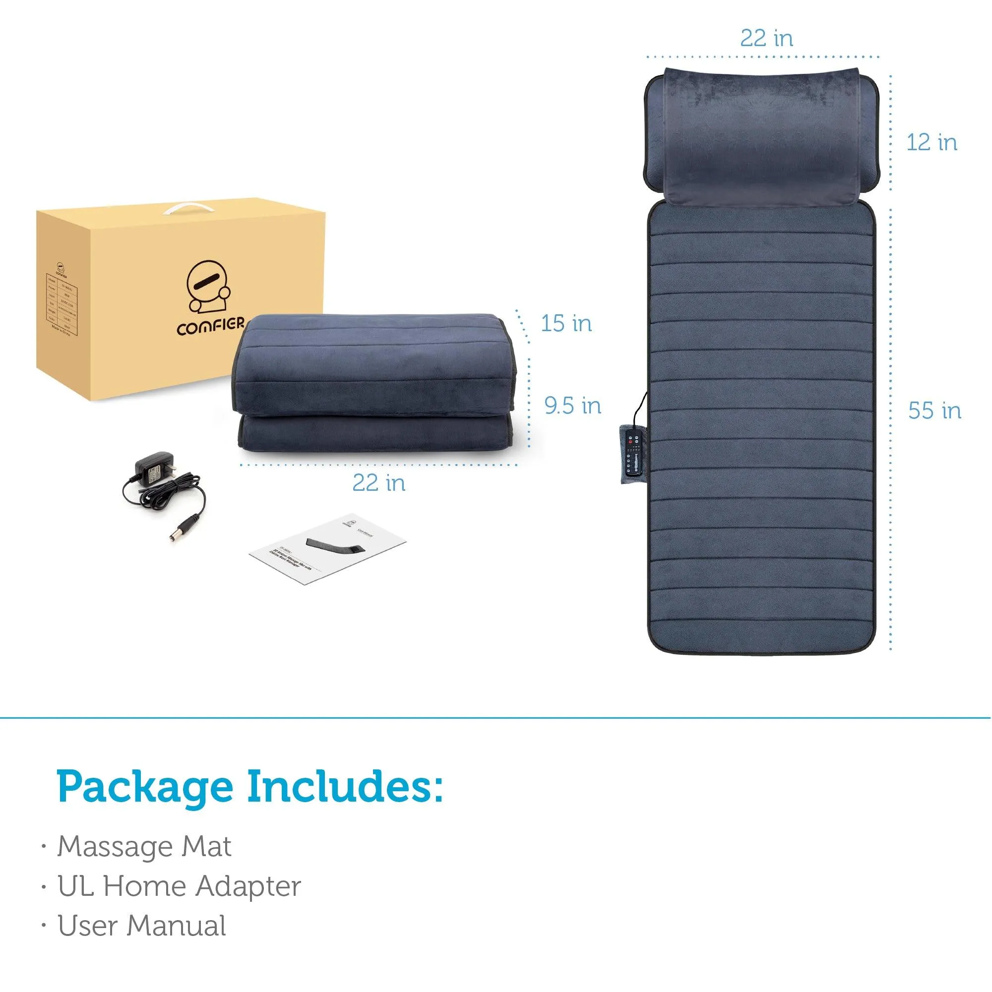 Comfier Massage Mat, Full Body Heated Massage Pad with Movable Shiatsu Neck Massage Pillow - 3603U