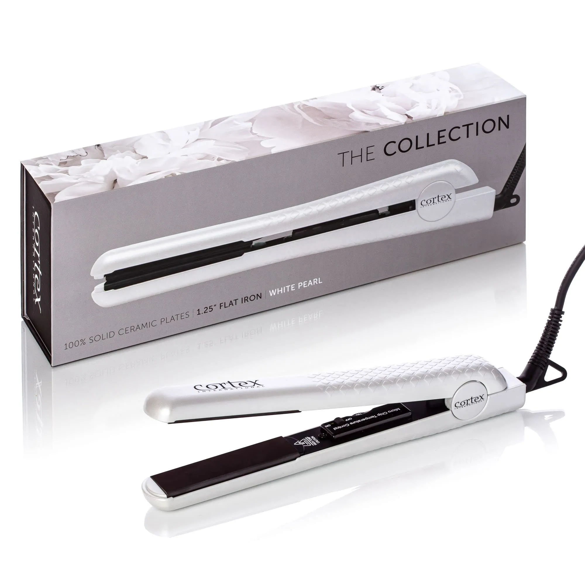 Cortex Black Series Tourmaline Ceramic Hair Straightener, 1.25" (White - Floral)