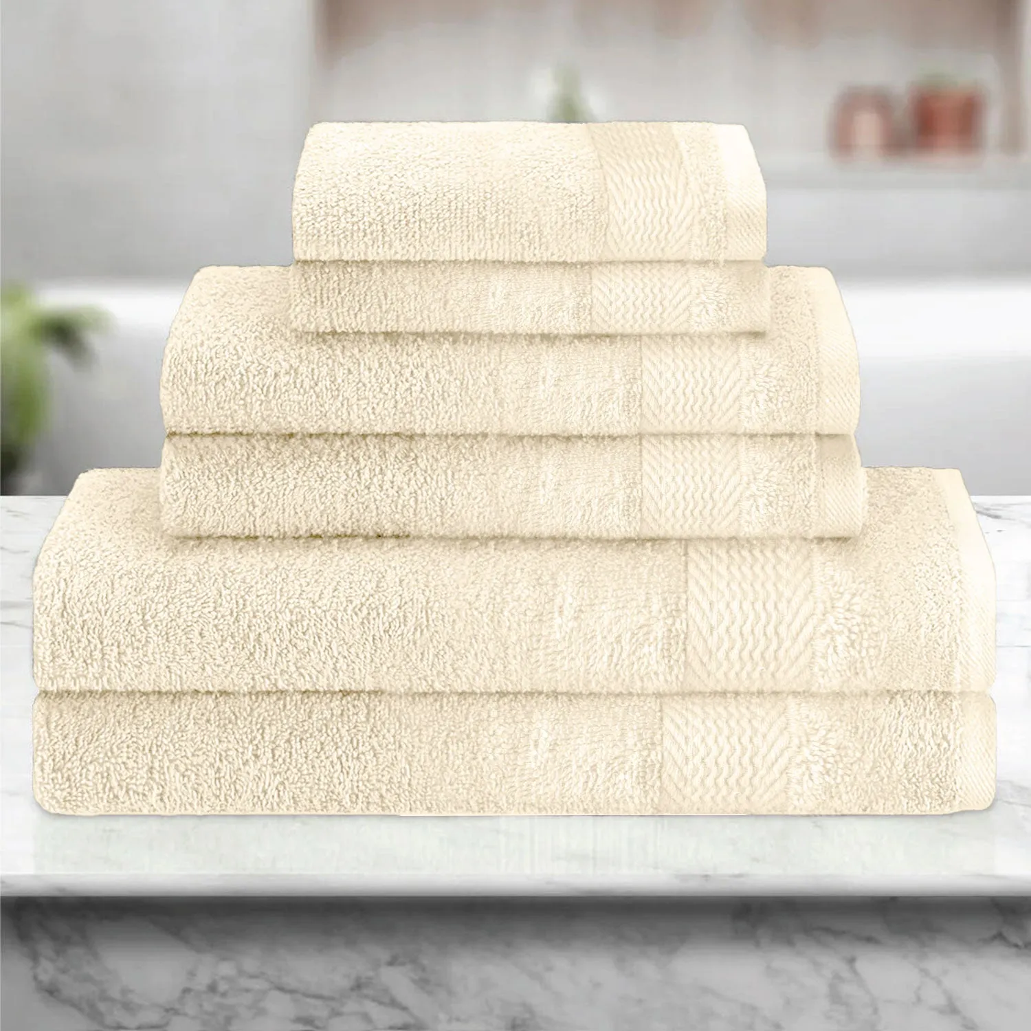 Cotton 6 Piece Towel Set-Soft Feel, Quick Dry, Highly Absorbent Durable Towels