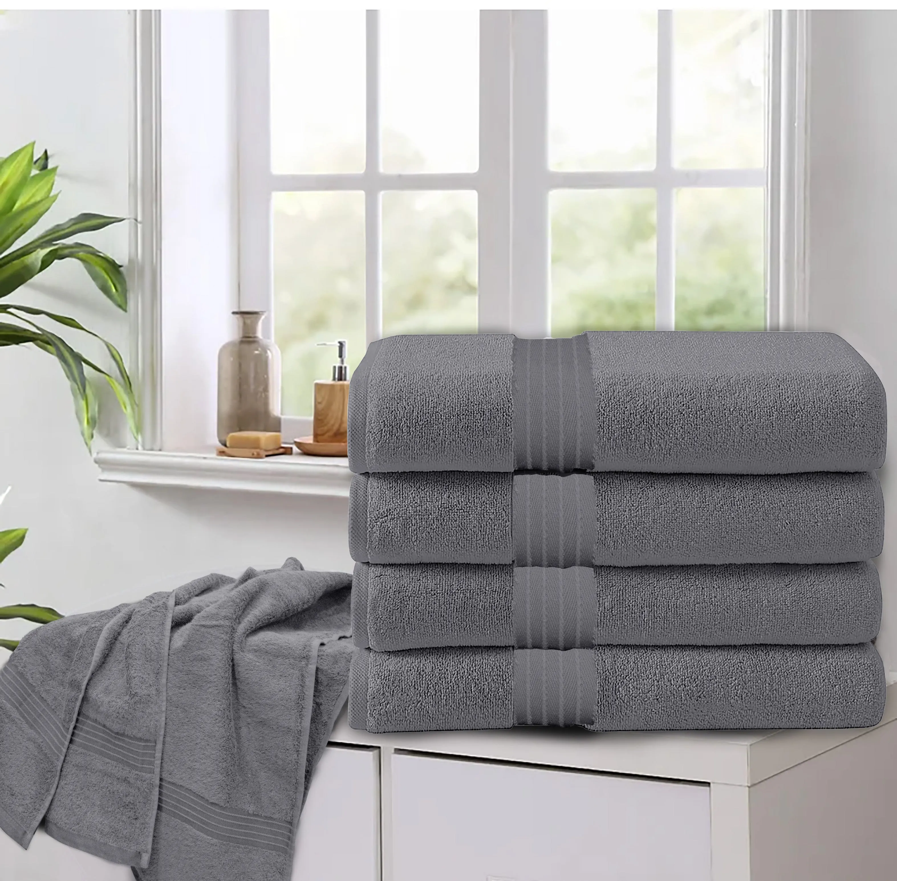 Cotton Bath Towel 70x140 CM 4 Piece Set, Charcoal