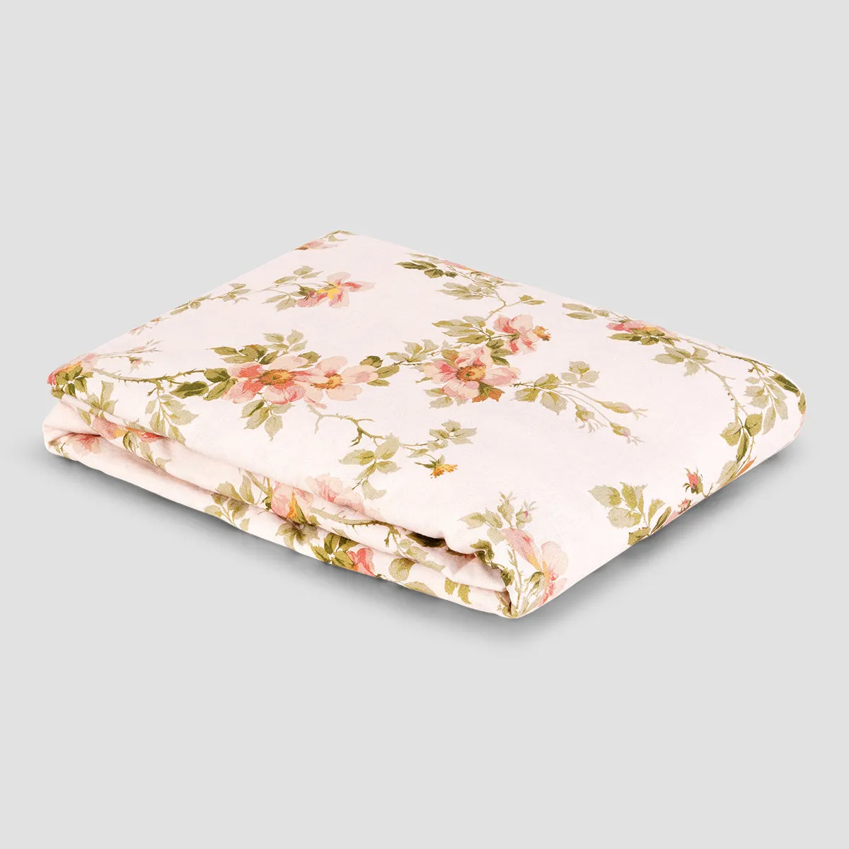 Cream Pastel Field Rose Linen Blend Fitted Sheet