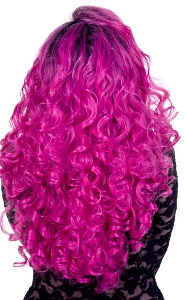 Curly Dark Roots Fuchsia Rose Lace Front Wig