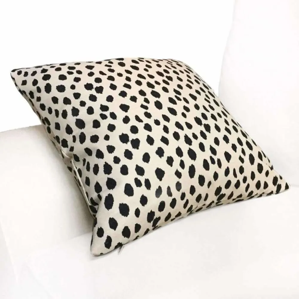 Dalmatian Dots Black Nude Beige Pillow Cover (Lacefield Designs Fabric)