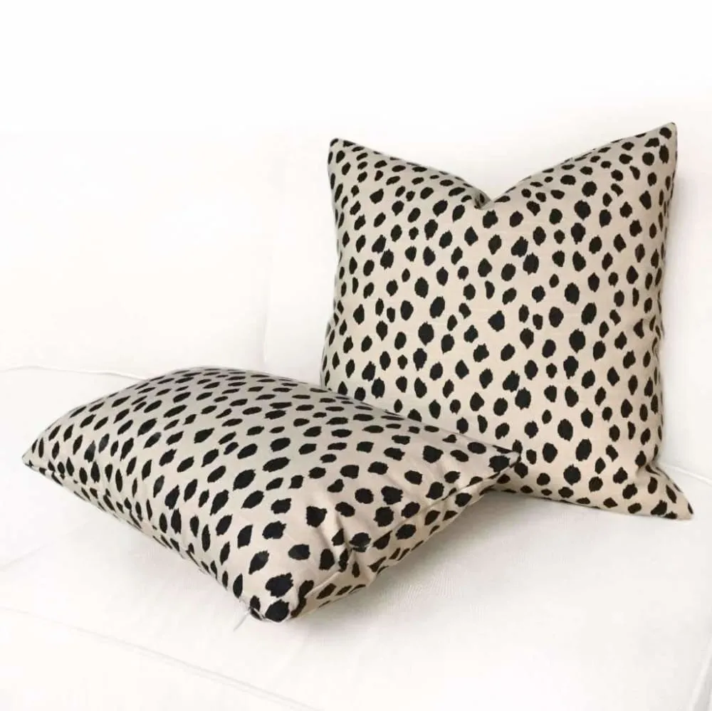 Dalmatian Dots Black Nude Beige Pillow Cover (Lacefield Designs Fabric)