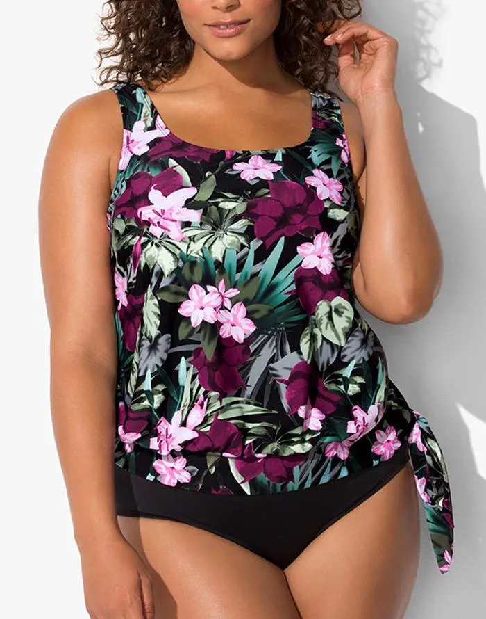 Derby Side Tie Blouson Tankini Set