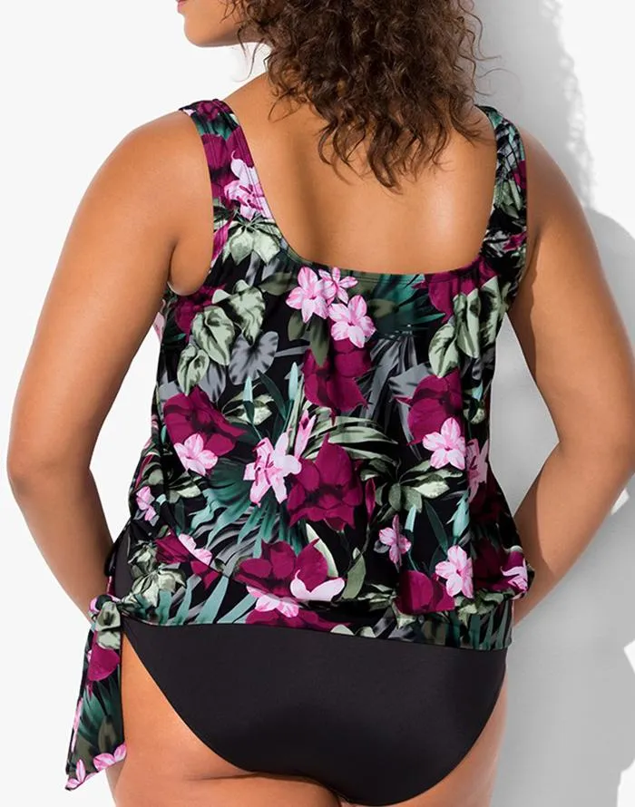 Derby Side Tie Blouson Tankini Set