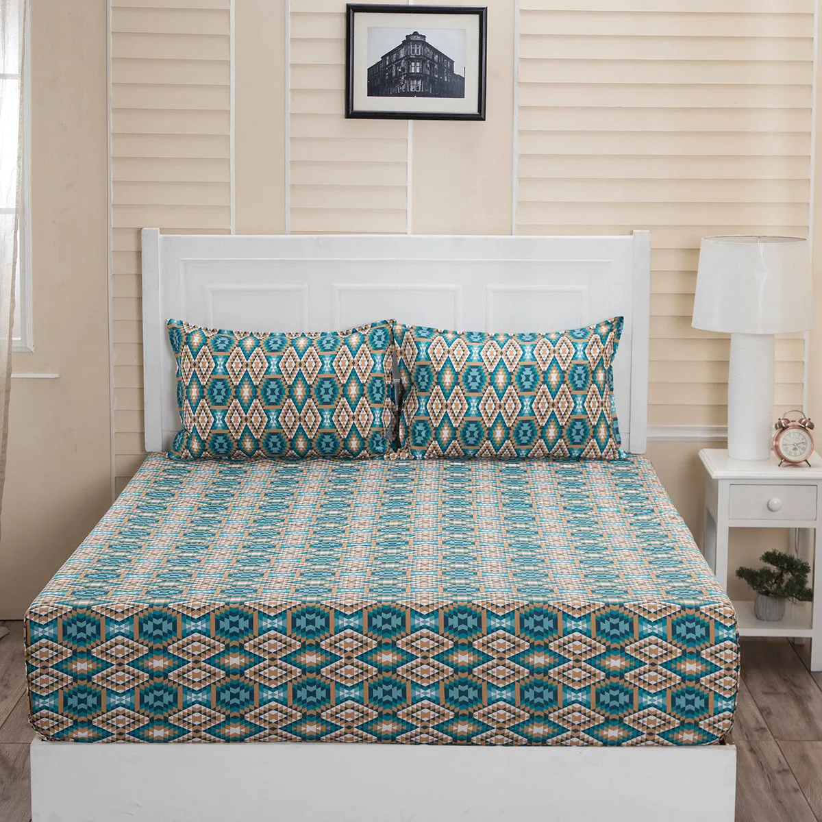 Donatella Aztec Printed 100% Cotton Blue Bed Sheet