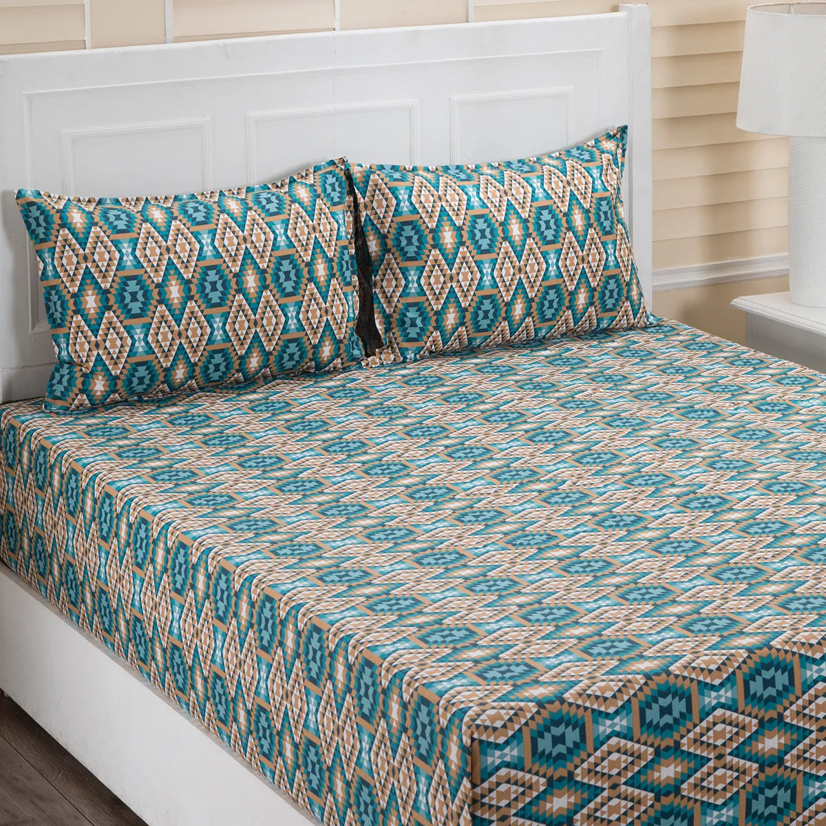 Donatella Aztec Printed 100% Cotton Blue Bed Sheet