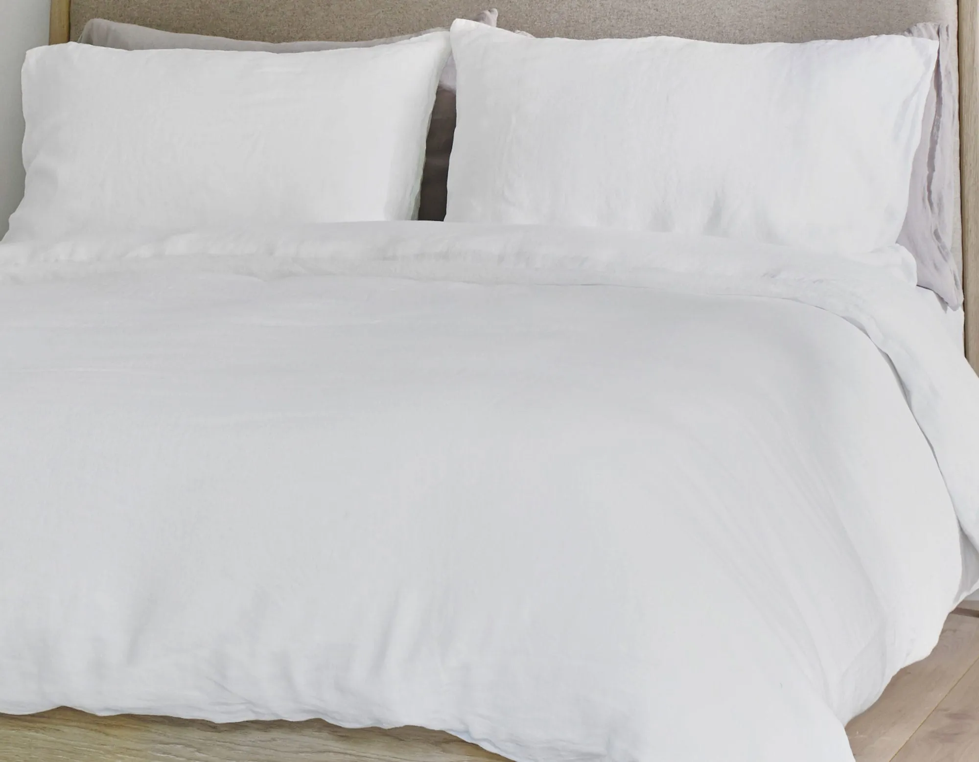 Double Linen Fitted Sheet - White