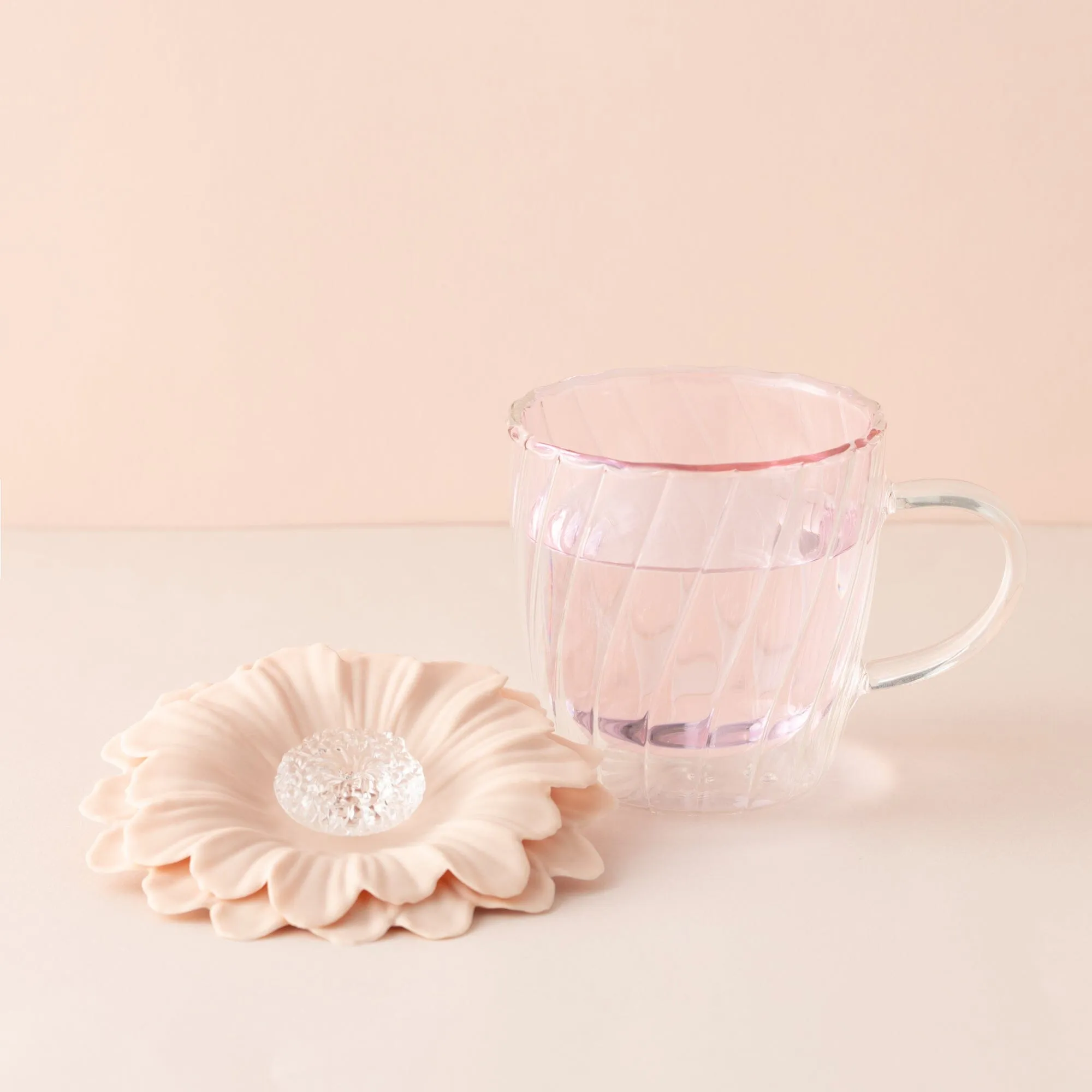 Double Wall Glass Mug With Cupcover  Pink