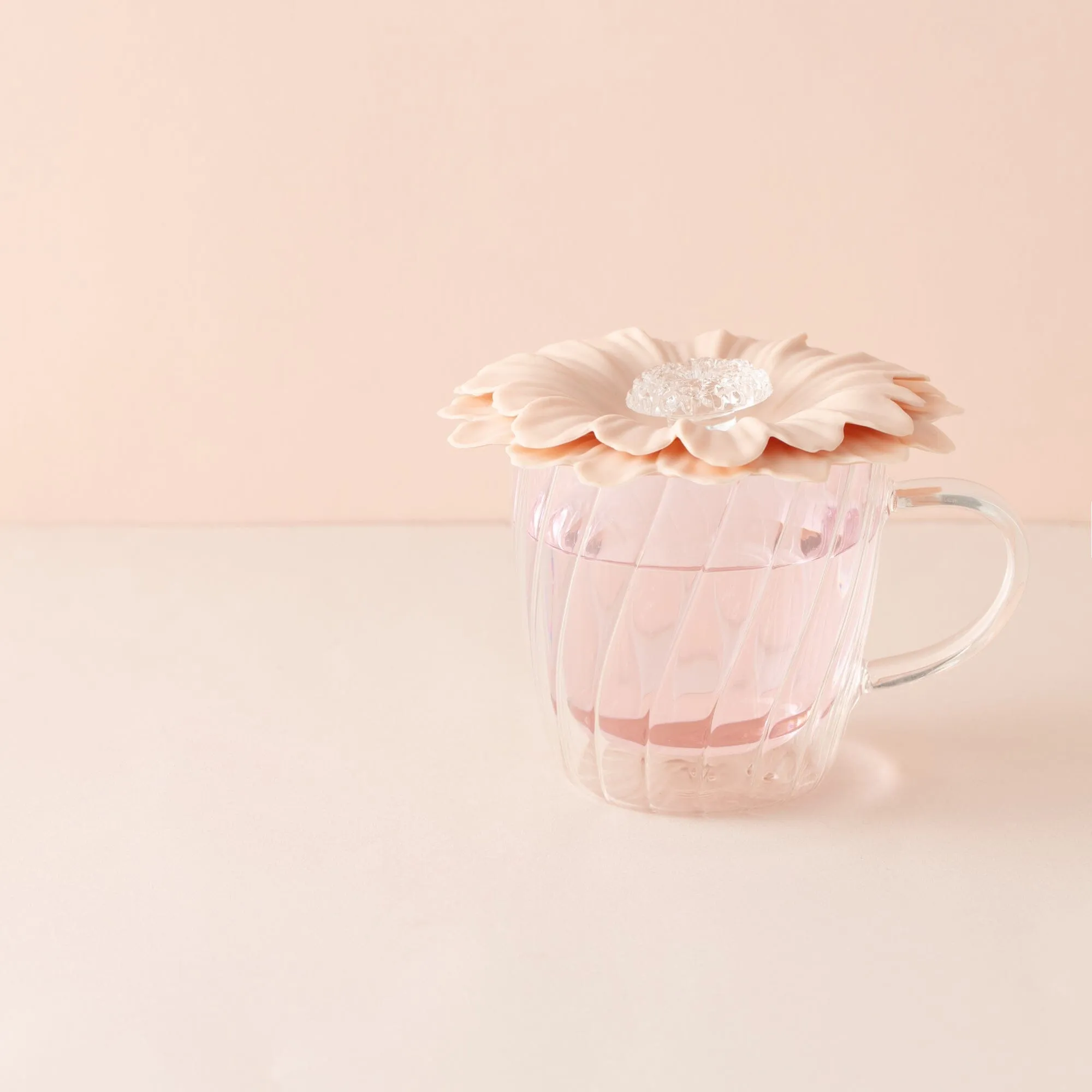 Double Wall Glass Mug With Cupcover  Pink