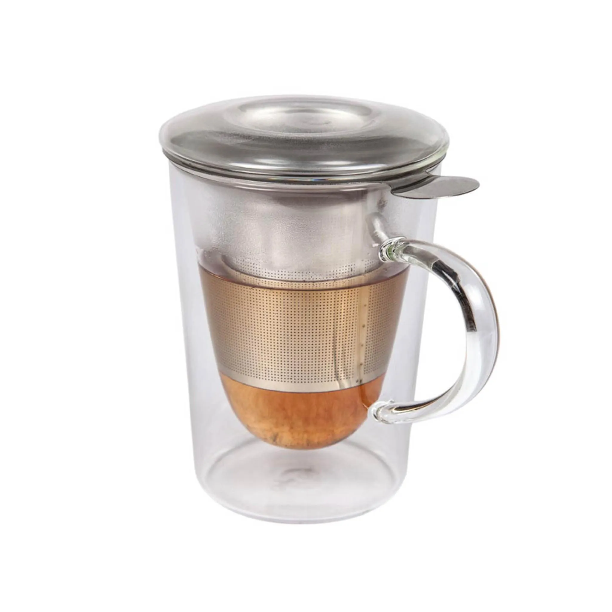 Double-Walled Borosilicate Glass Teacup with Strainer, 290ml