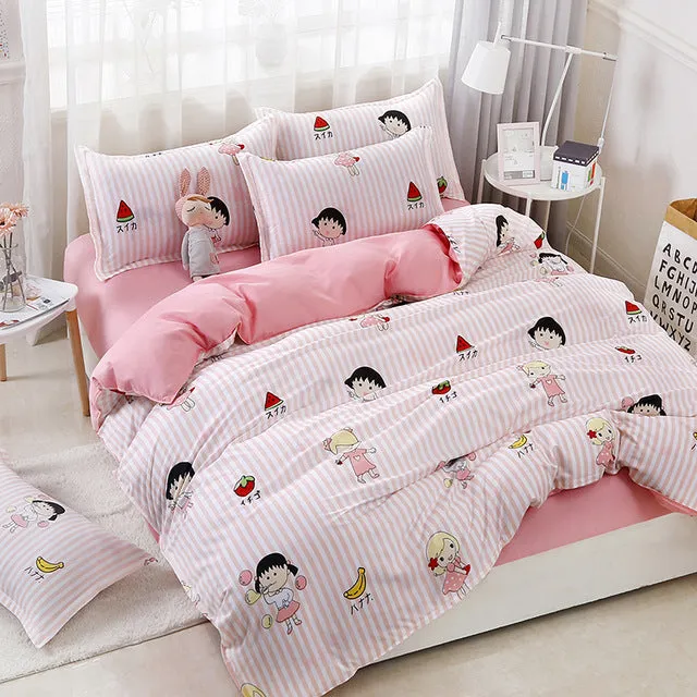 Duvet Cover Sheet Pillow Case Lovely Kitty Bedding Set