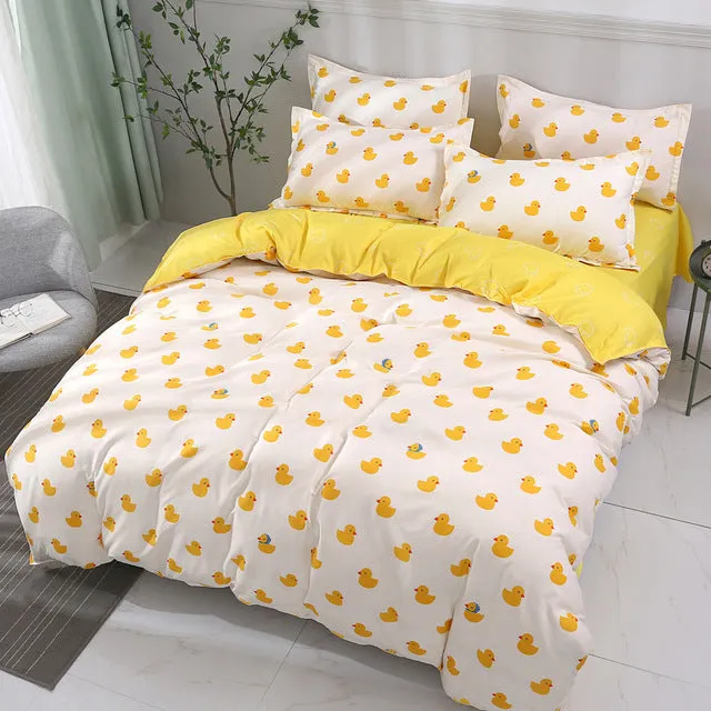 Duvet Cover Sheet Pillow Case Lovely Kitty Bedding Set