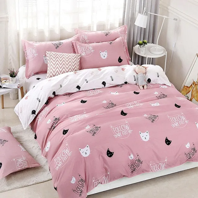 Duvet Cover Sheet Pillow Case Lovely Kitty Bedding Set