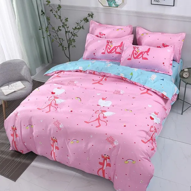 Duvet Cover Sheet Pillow Case Lovely Kitty Bedding Set