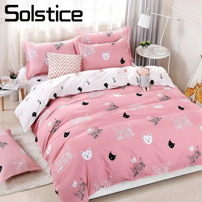 Duvet Cover Sheet Pillow Case Lovely Kitty Bedding Set