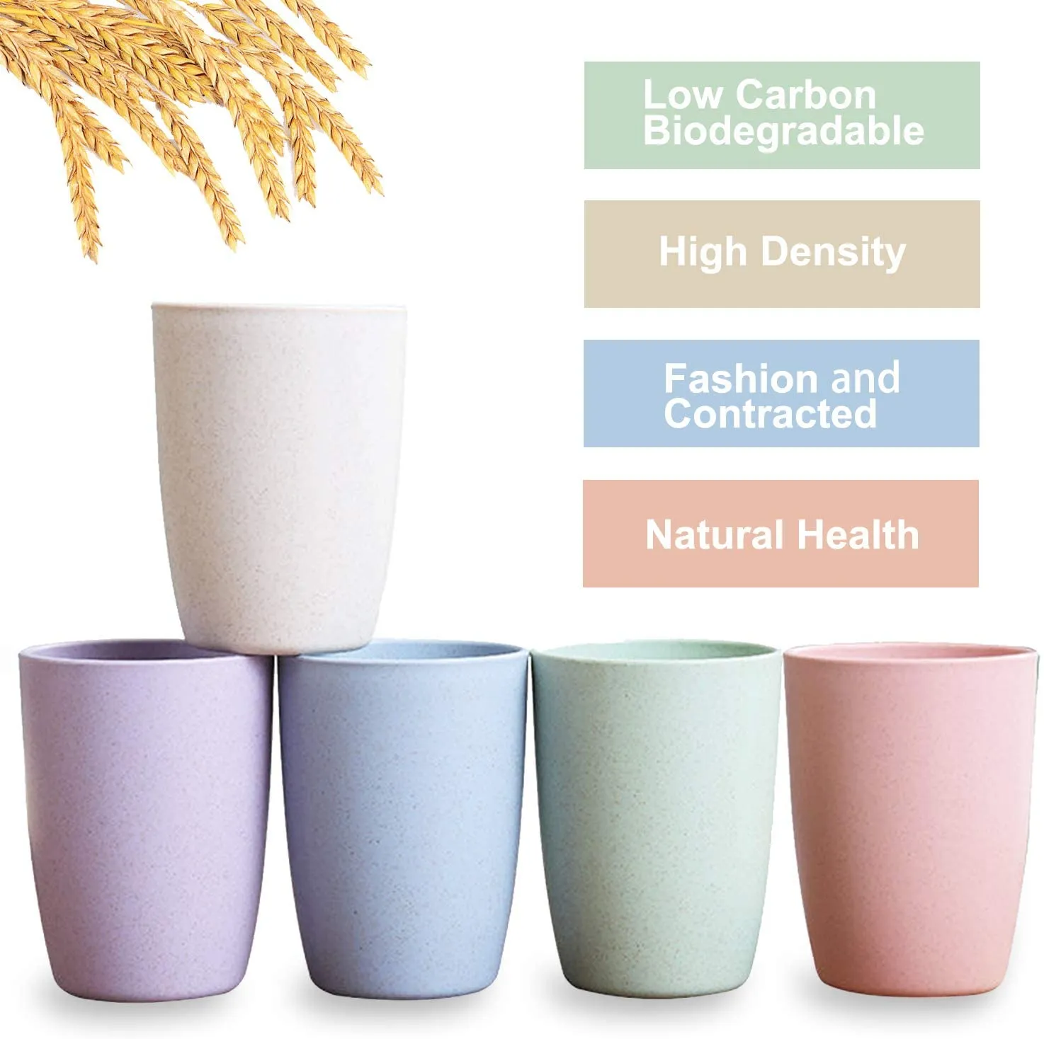 Eco-friendly Unbreakable Reusable Drinking Cup 12 OZ 15 Pack Wheat Straw Stackable, Biodegradable Healthy Tumbler Set, Dishwasher Safe