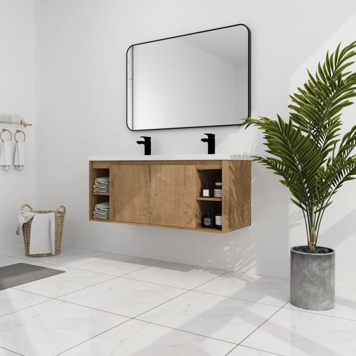 ExBrite 48"  Wall Mounted Bathroom Vanity With Double Sink,Soft Closing Door Hinge,Wooden