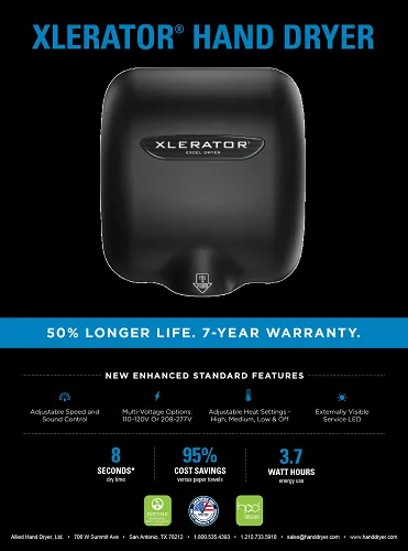 Excel Dryer XLERATOR® XL-SP (XL-BL) Hand Dryer - Special Color MATTE BLACK on Zinc Alloy High Speed Automatic Surface-Mounted