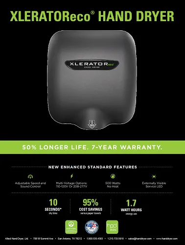 Excel Dryer XLERATOReco® XL-GR-ECO (No Heat) Hand Dryer - Textured Graphite Epoxy on Zinc Alloy High Speed Automatic Surface-Mounted