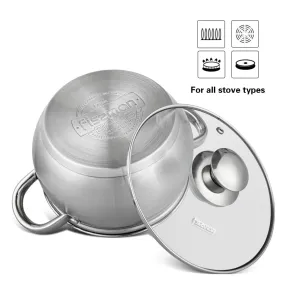 Fissman Stockpot With Glass Lid Prime Series Stainless Steel And Induction Bottom Silver 16x9.5cm/ 1.9LTR