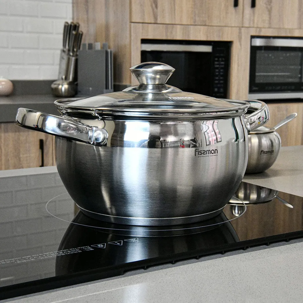 Fissman Stockpot With Glass Lid Prime Series Stainless Steel And Induction Bottom Silver 16x9.5cm/ 1.9LTR