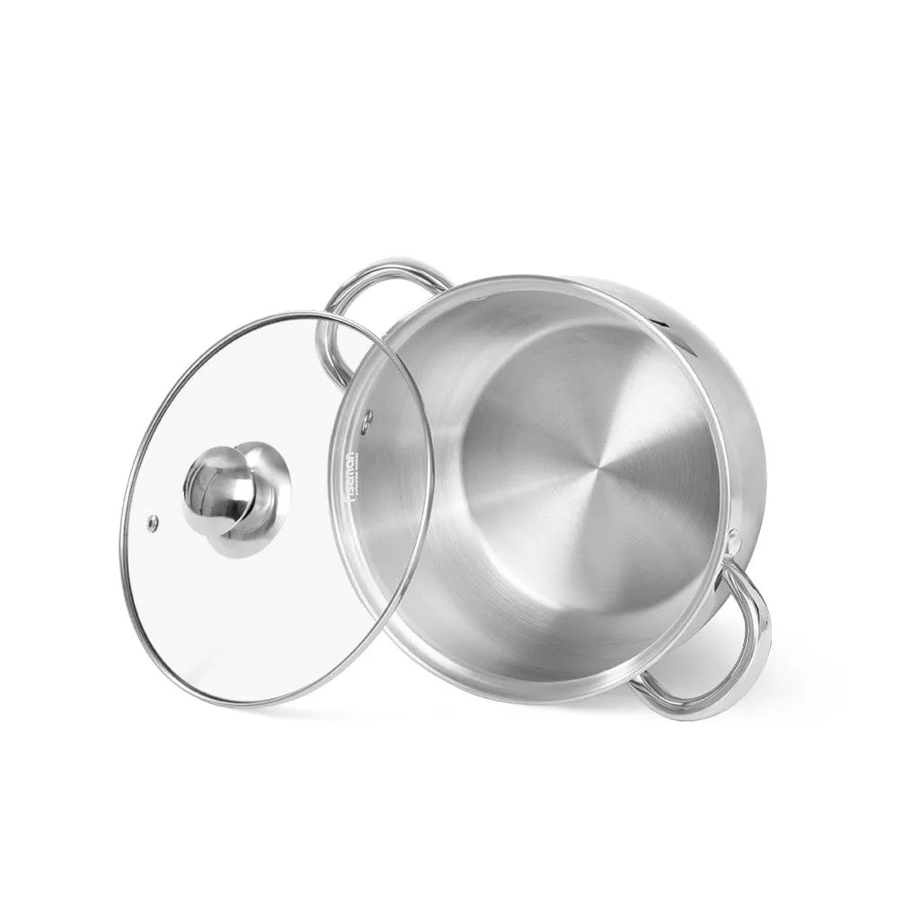 Fissman Stockpot With Glass Lid Prime Series Stainless Steel And Induction Bottom Silver 18x10.5cm/2.7LTR