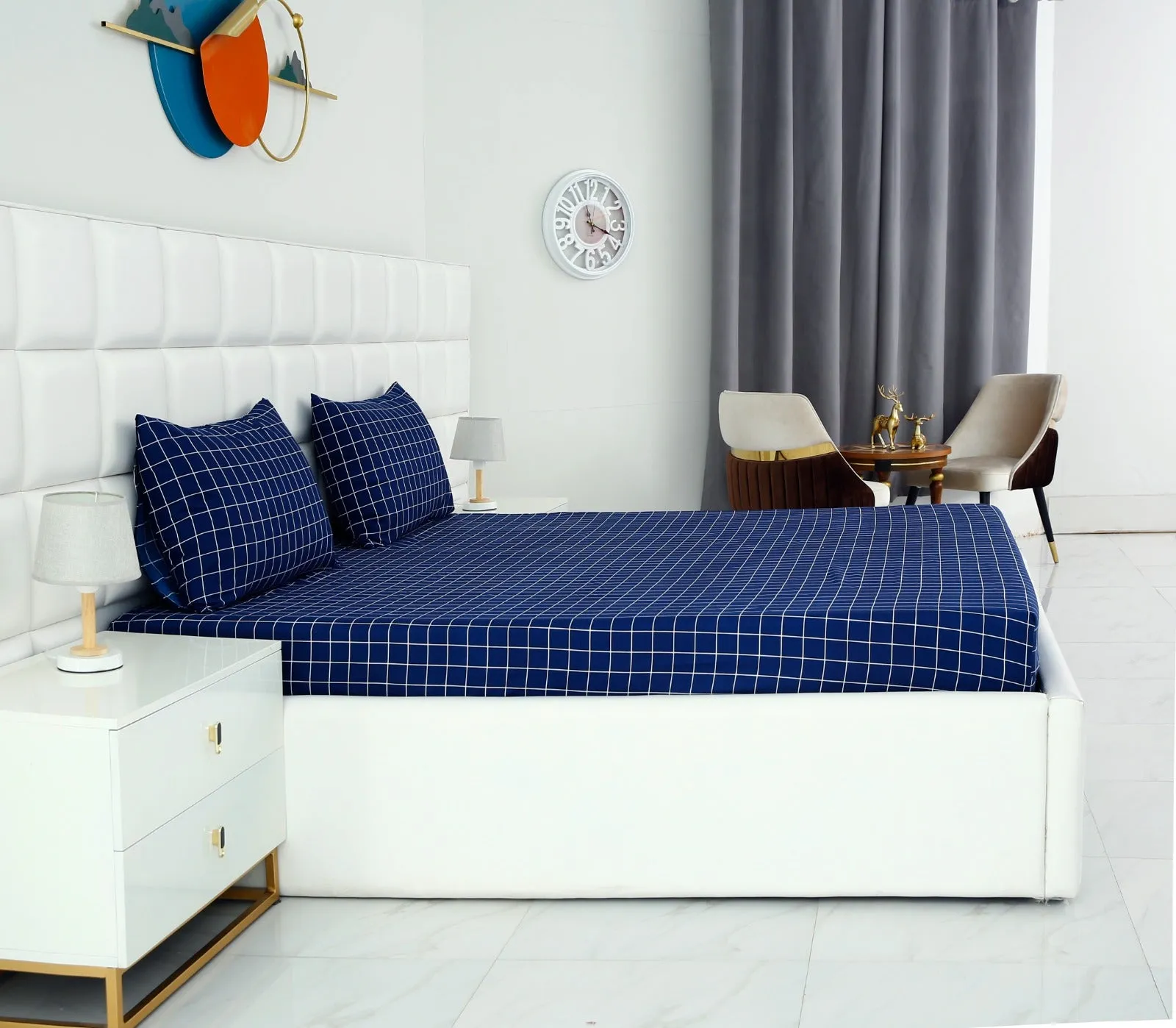 Fitted Bed Sheet-Blue Check