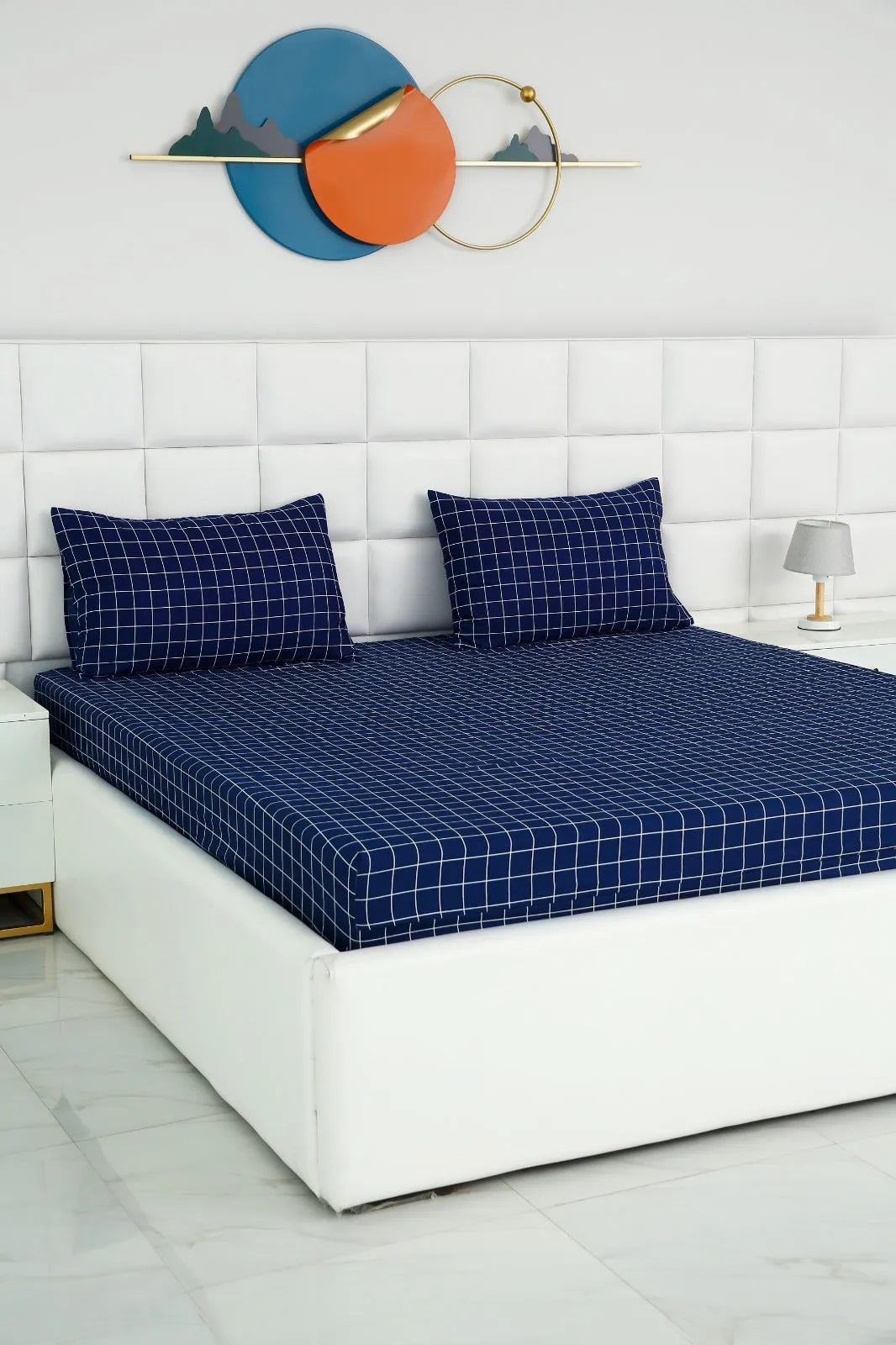 Fitted Bed Sheet-Blue Check