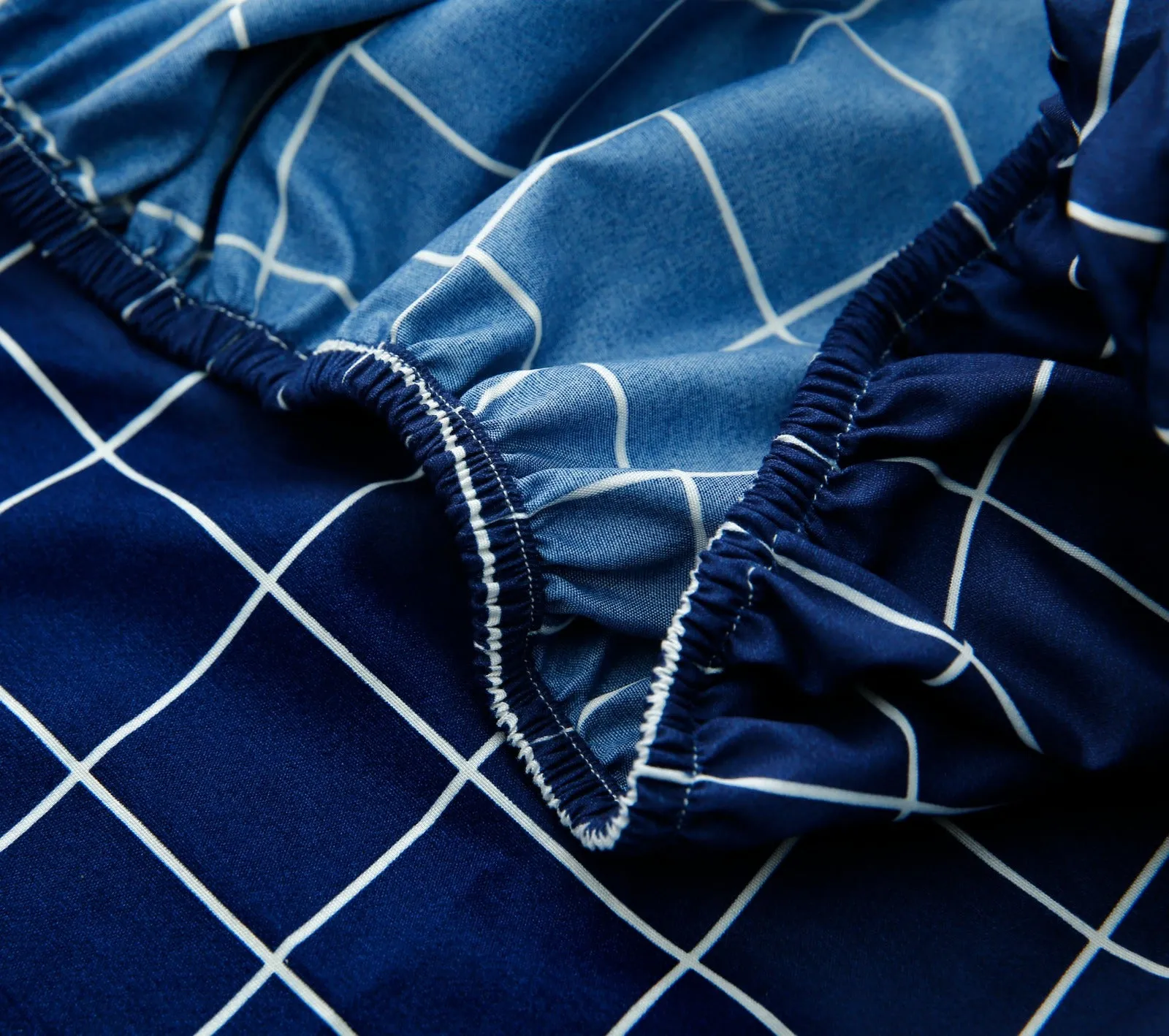 Fitted Bed Sheet-Blue Check