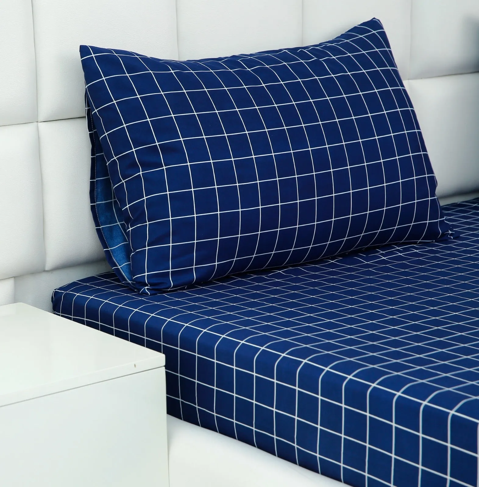 Fitted Bed Sheet-Blue Check