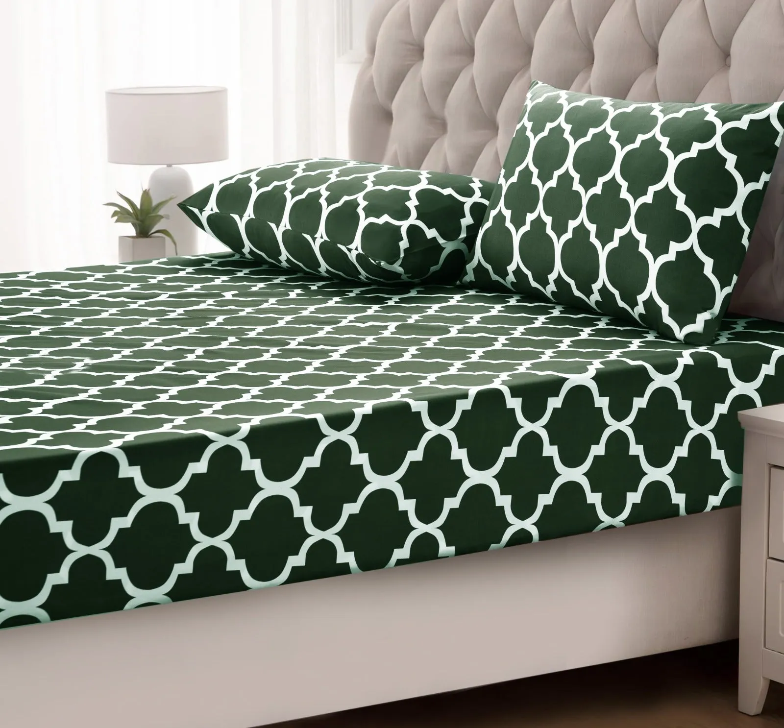 Fitted Bed Sheet-Olive Geometric