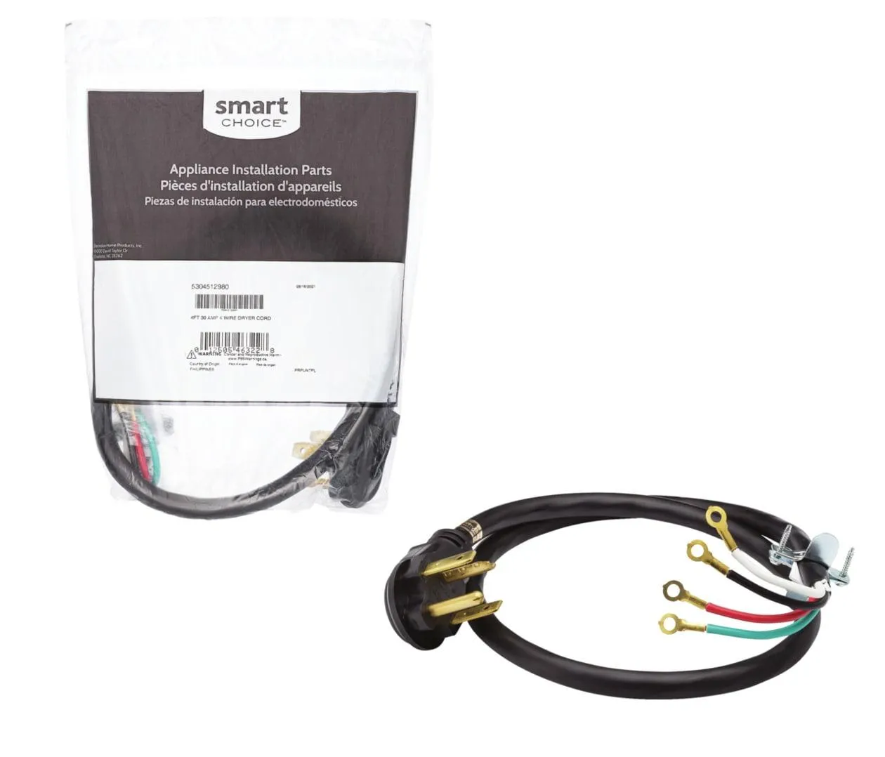 Frigidaire 5304512980 Smart Choice 4' 30 Amp 4 Wire Dryer Cord