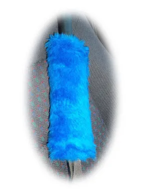 Fuzzy Royal Blue faux fur shoulder pad for guitar strap, bag strap, seatbelt